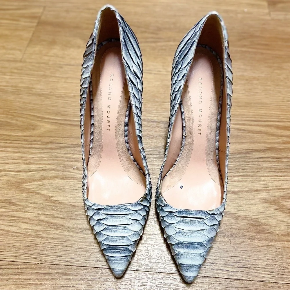 ROLAND MOURET Handmade Genuine Leather Python Pencil Heel